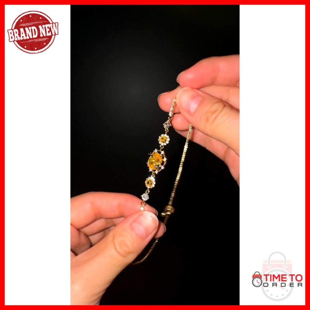 Dainty Gold Tennis Bracelet Elegant Adjustable Chain Cubic Zirconia Gemstone - Picture 7 of 7
